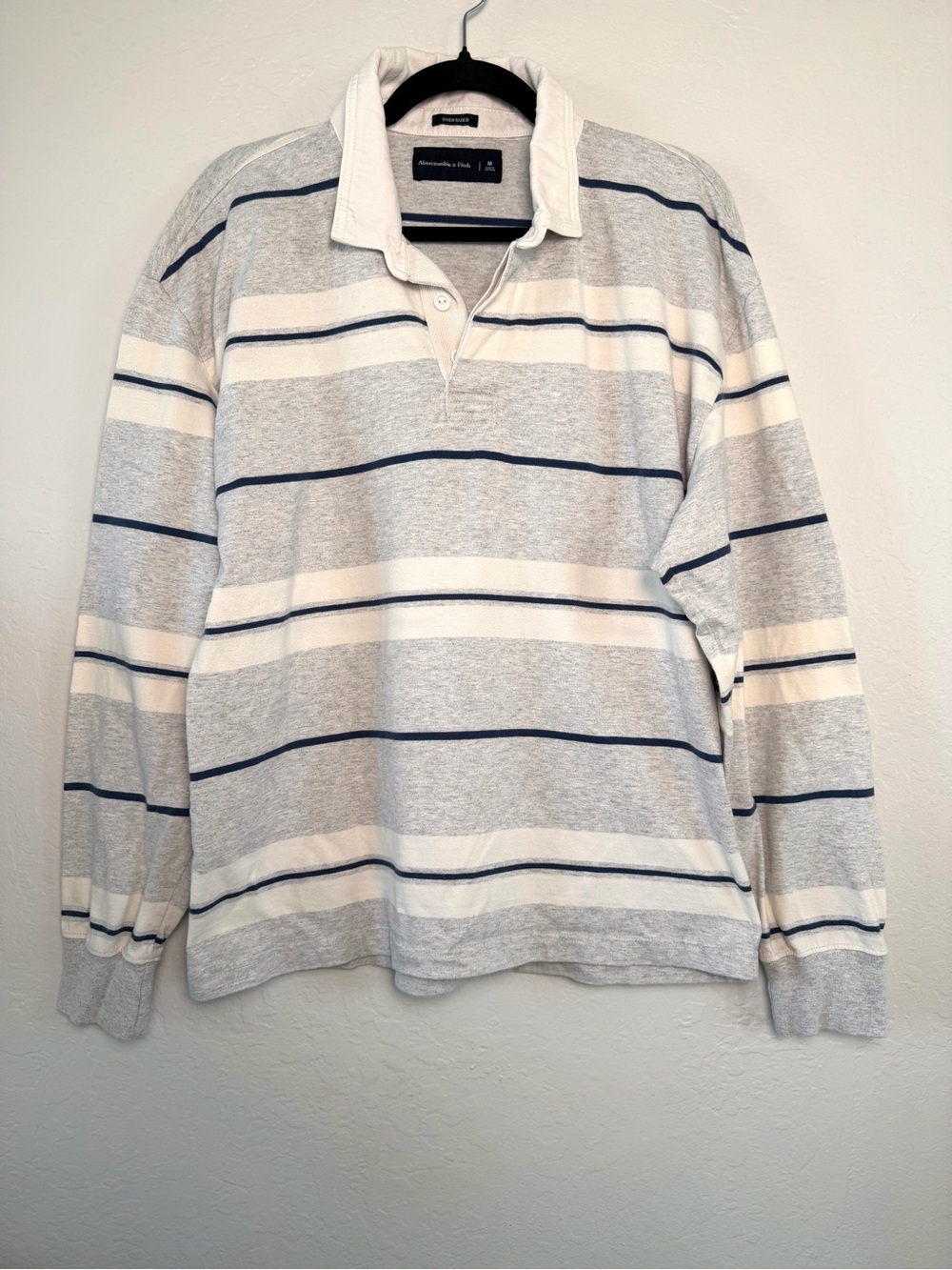 Abercrombie & Fitch Men's Striped Rugby Size Medium Gray, White & Navy Preppy